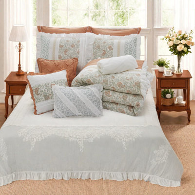 Elegant Farmhouse Bedding Sets, Cotton Comforter, Coral Queen