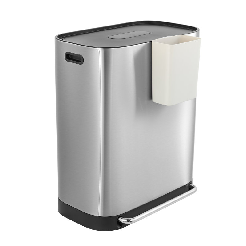 16-Gallon Stainless Steel Kitchen Trash Can with Pedal and Side Bin