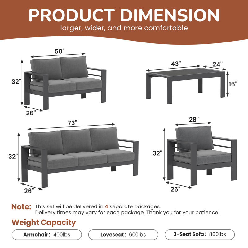 7 - Person Patio Conversation Sets With Cushions, Gray Cushion/Gray Frame