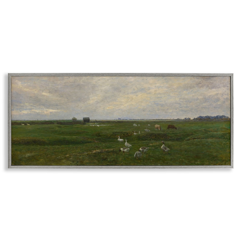 Grazing Ducks & Horses Black Framed Giclee Art by Grace Popp, H 13 po x l 30 po, Estampe numérique Farmhouse