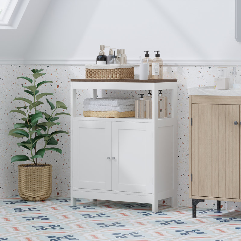 Modern Free-Standing Storage Cabinet With Double Doors And Adjustable Shelf For Bathroom, Kitchen, Living Room Or Entryway