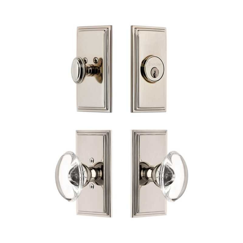 Grandeur Carre Short Plate Entry Set with Provence Crystal Knob in Antique Pewter, 2.75", Polished Nickel