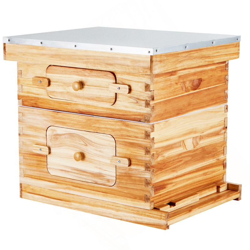 Trousse de démarrage Bee Hive à 20 cadres, bois de cèdre enduit de cire d'abeille, 1 trousse de ruches Langstroth, 1 fenêtre profonde et 1 boîte à abeilles moyennes, fenêtres en acrylique transparent avec Foundations pour les débutants Pro Beekeepers