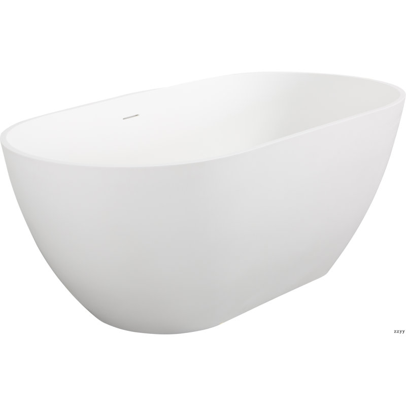 Baignoire autoportante à surface solide, baignoire autoportante en résine d'ingénierie de luxe avec trop-plein et bonde escamotable pour salle de bain contemporaine, blanc mat