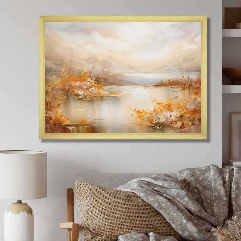 «Lakes Rivers Dreamscape», art liquide, Cadre doré simple, H 24 po x l 32 po x P 1 po