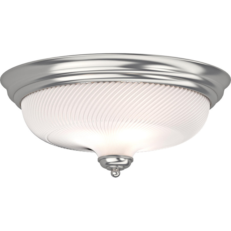 3-Light Indoor 15"W Brushed Nickel Simple Round Flush Mount with Frosted Ribbed Glass Bowl Shade, Brushed Nickel