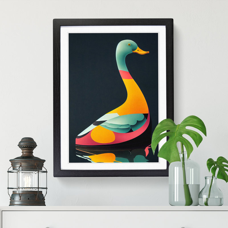 Anniqua Duck Reflection - Picture Frame Print, 64cm H x 46cm W x 2cm D, Oak