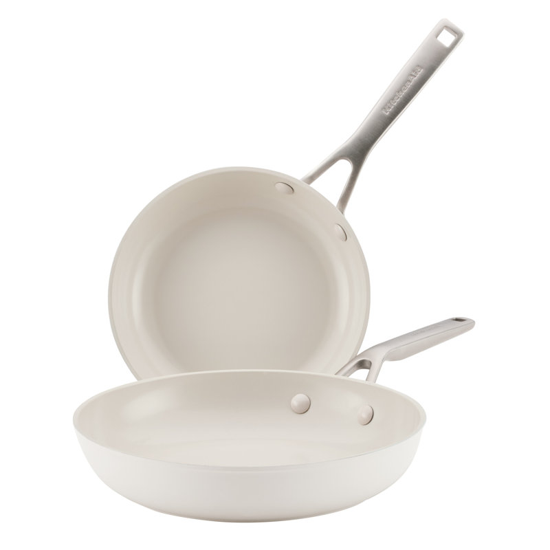 Kitchenaid Hard-Anodized Ceramic Induction Skillet Set, 2-Piece, Porcelain White, White