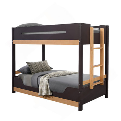 Mobilier de chambre à coucher de style contemporain avec lit superposé simple au-dessus d'un lit simple attaché avec verrou et mauve / finition naturelle