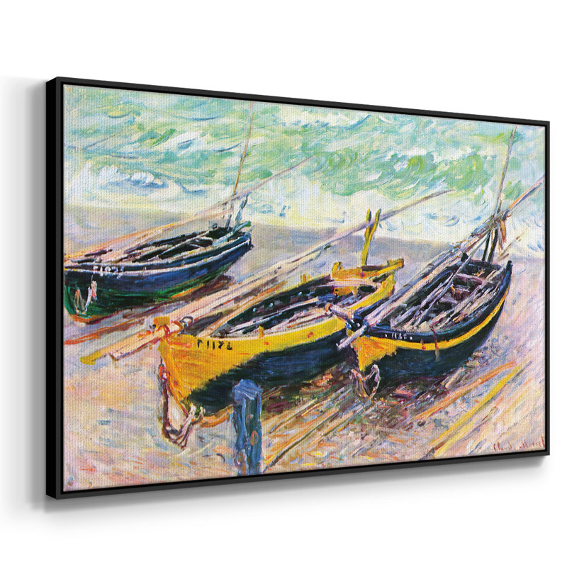 Trois bateaux de pêche à Eretrat, Noir, H 17 po x l 25 po x P 2 po