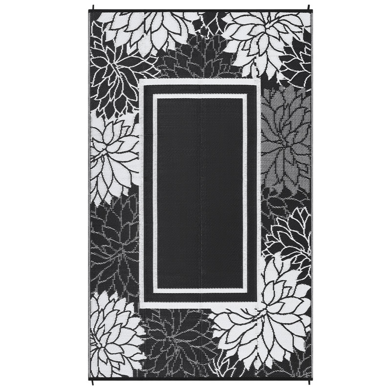 Outdoor Indoor Floral Bordered Area Rug,Outdoor Furniture Botanical Pattern Woven Carpet for Patio/Living Room, Durable & Easy Clean, Versatile Home Decor