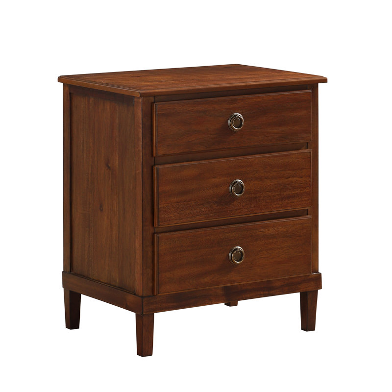 Table de chevet brune à 3 tiroirs pour chambre à coucher