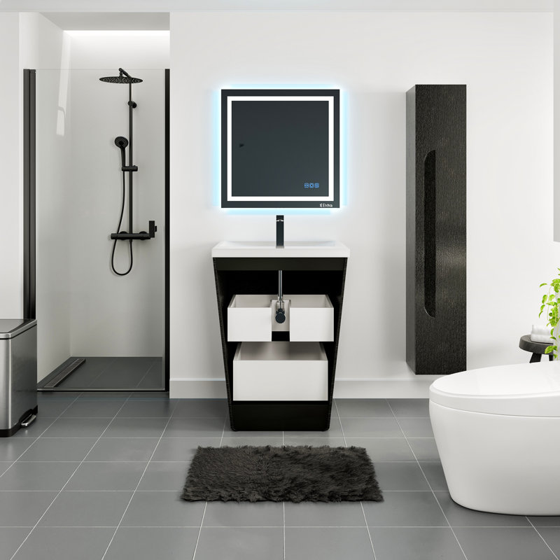 Caddric 25 po Meuble-lavabo simple avec comptoir en acrylique et lavabo intégré, Châtaigne