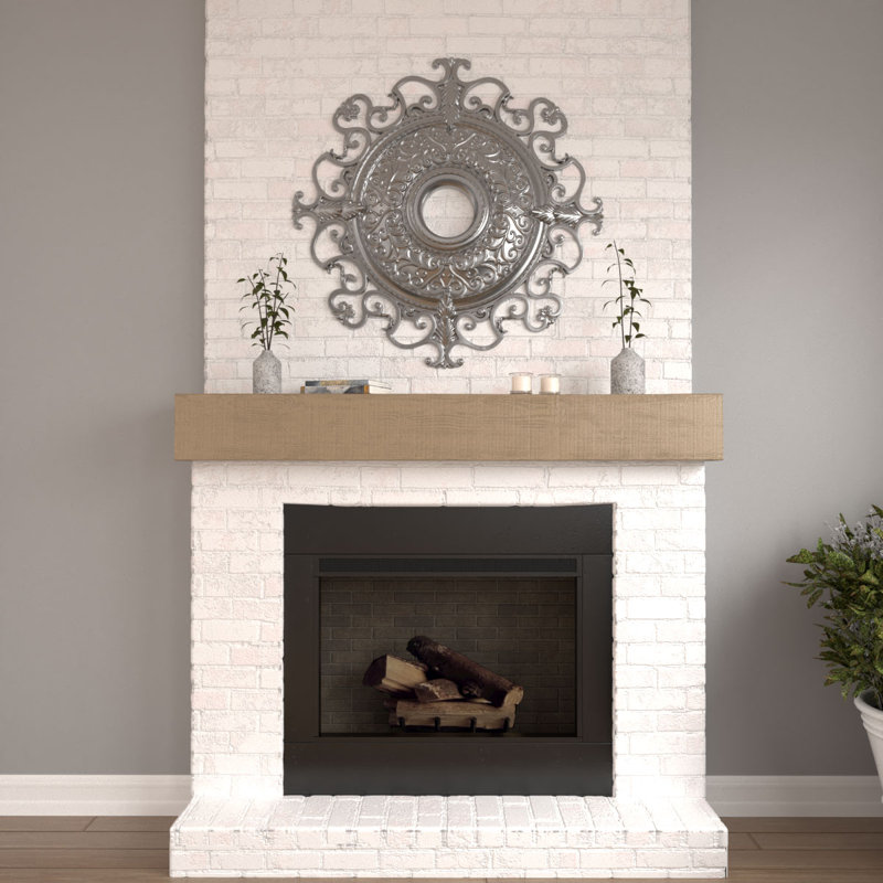 Rustic Sawn Heritage Timber Faux Wood Fireplace Mantel, 7.5" H x 72" W x 9.5" D, Natural White Oak