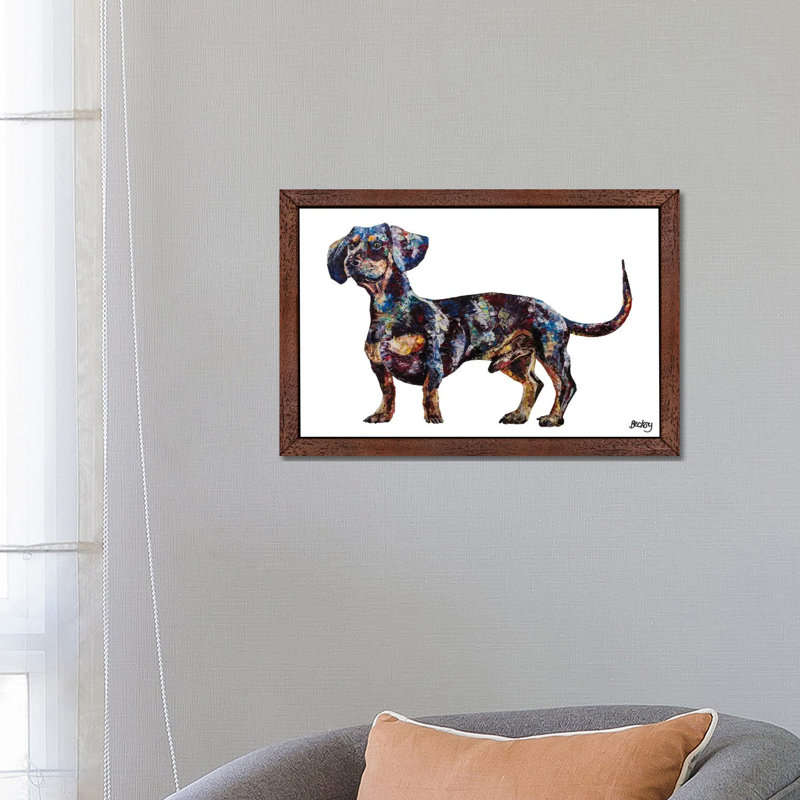 Dachshund 1 Piece Floater Frame Painting on Canvas, 66.04 cm H x 45.72 cm W, Brown Framed
