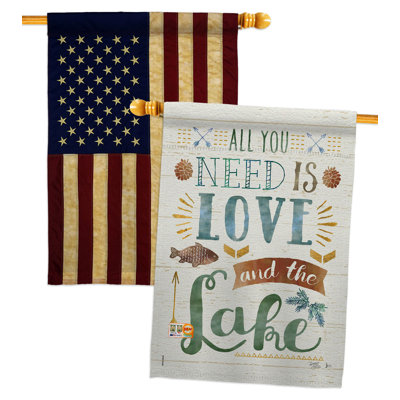 Drapeau de maison 40 po x 28 po en polyester à 2 côtés «All You Need Is Love And Lake»
