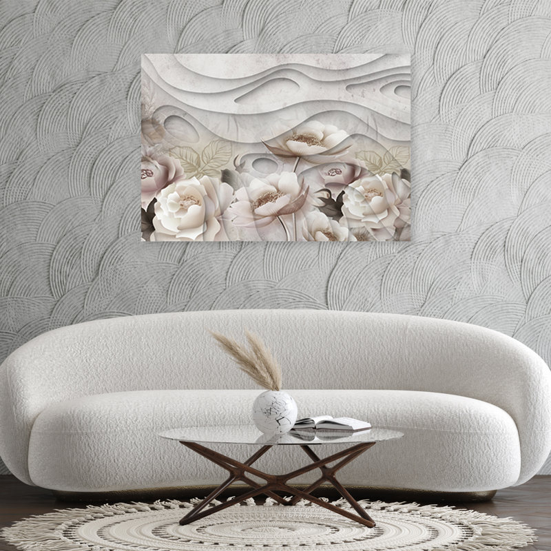 Beige Flowers In Blossom 3D - Wrapped Canvas Print, 70cm H x 100cm W