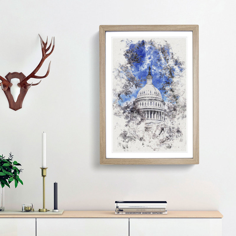 Capitol Hill And Cherry Blossom Tree - Single Picture Frame Print on MDF, 33cm H x 24cm W x 2cm D, Oak Framed