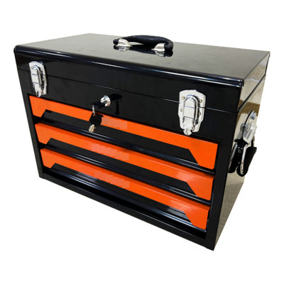 Portable Metal Toolbox With 3 Setup - For Garage, Home, Workbench, Black&Orange 20'' Design,