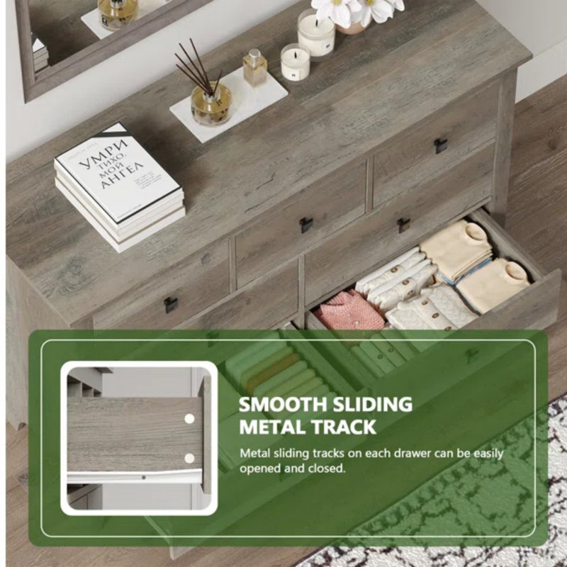 Large commode de rangement à 7 tiroirs avec ensemble anti-basculement, Gris