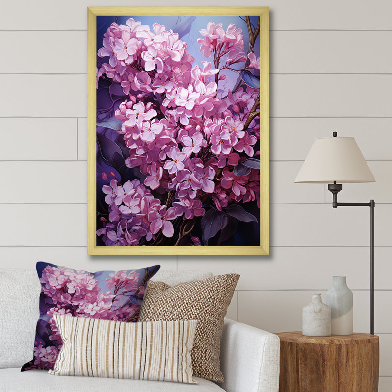 Murmures de lilas V sur toile, Encadrement doré, H 32 po x l 24 po