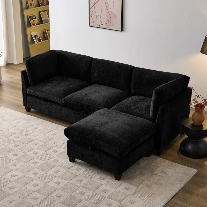 Modulaires spacieux avec rangement, revêtement en chenille, salon moderne