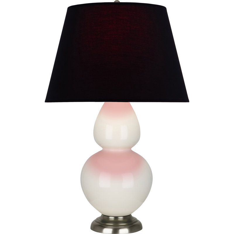 Lampe de table double gourde en céramique, Noir / Rouge, Os verni / argent antique, Argent argent