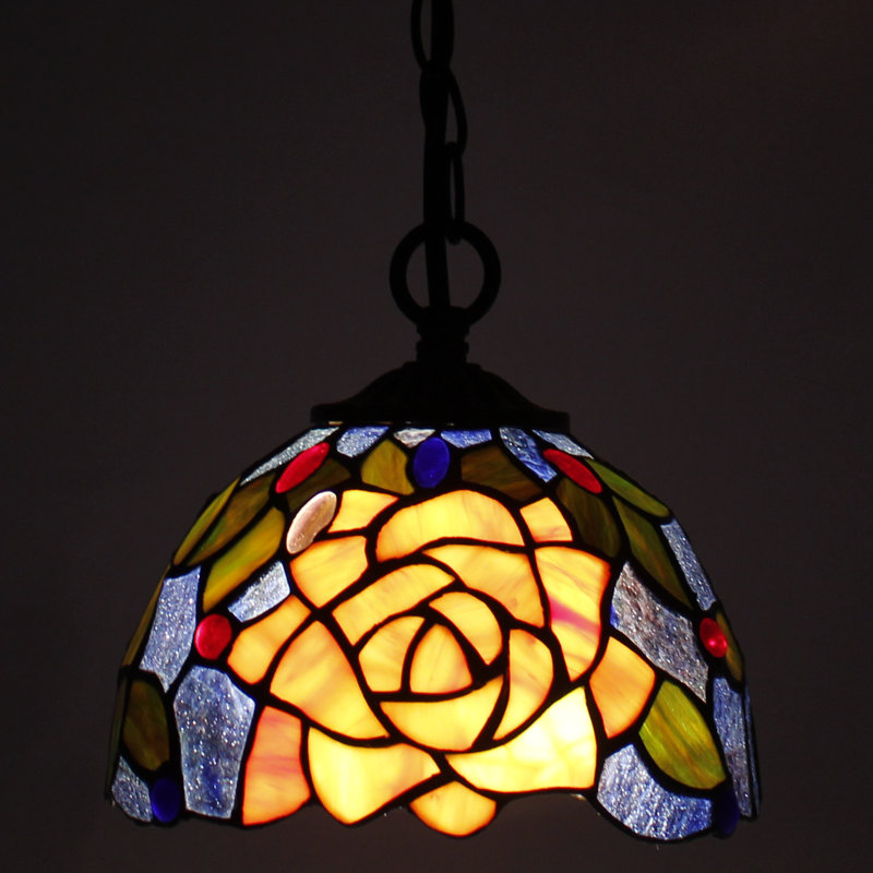Petite lampe suspendue Tiffany en verre coloré de style rose jaune mauve