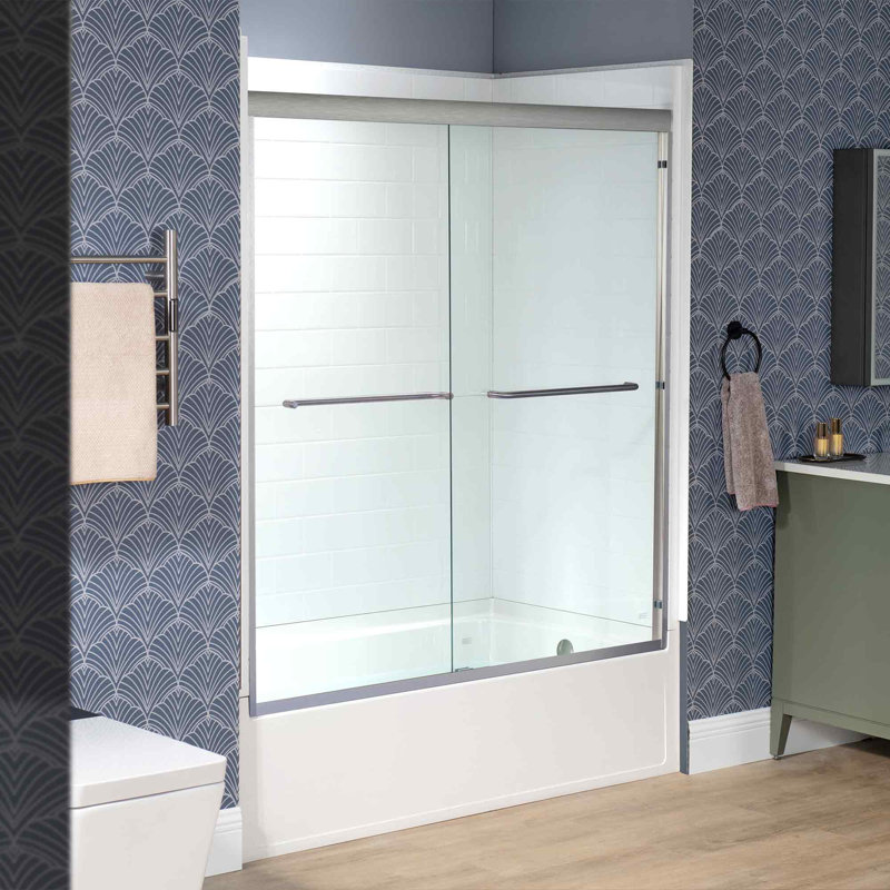 Double Sliding Tub Door 56-60" Width x 60"Height with 1/4"(6mm) Clear Tempered Glass, Brushed Nickel
