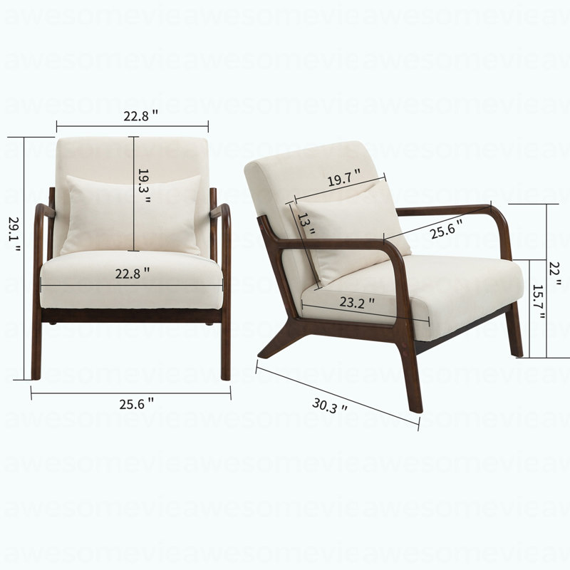 Chaise d'appoint Mid-Century moderne avec structure en bois, chaises de salon rembourrées avec coussin de taille, fauteuil de lecture pour véranda de chambre à coucher