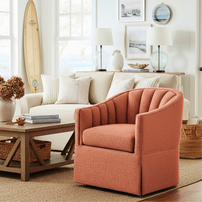 Fauteuil pivotant d'appoint Coral Solitude avec jupe, tissu, pivot en métal à 360°, siège à ressorts, coussin réversible amovible, aucun assemblage requis, largeur d'assise 52 cm, profondeur du produit 76 cm.
