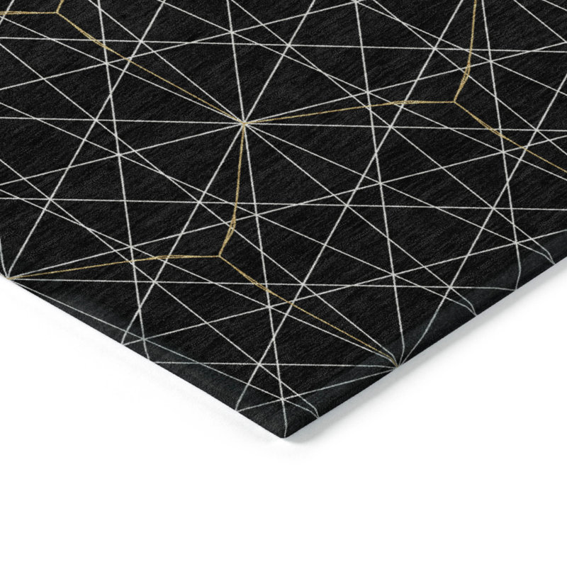 Tapis intérieur / extérieur noir géométrique lavable 9 pi x 12 pi