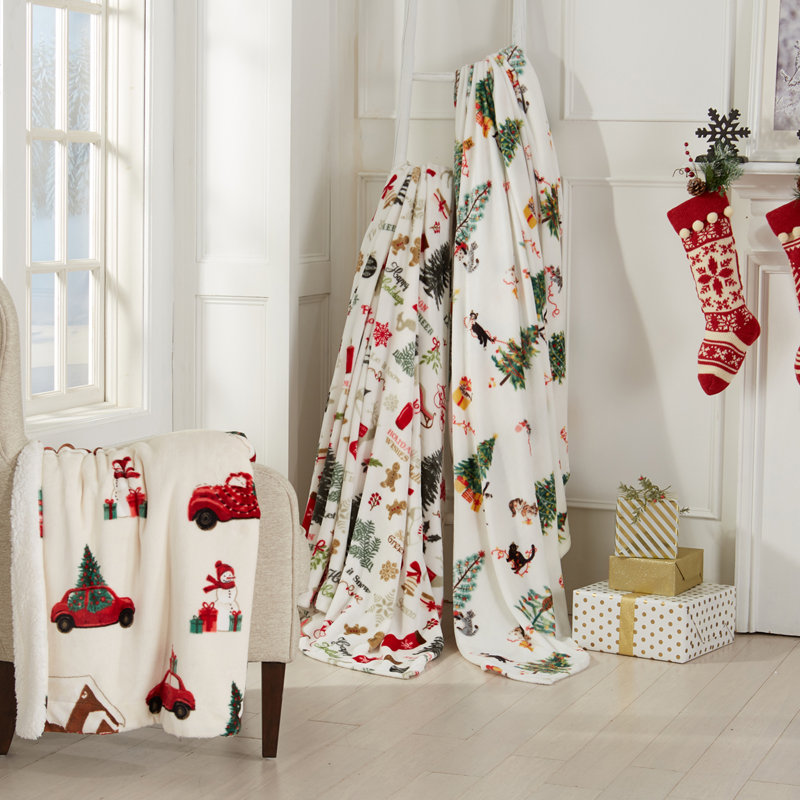 Jeté réversible ultra doux en peluche, Corgi et chat de Noël