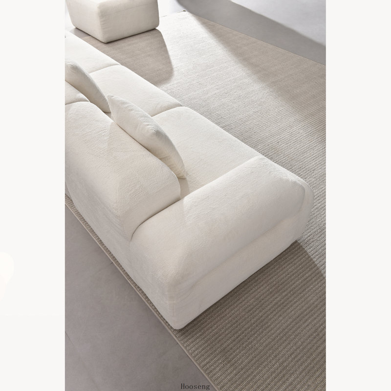 Canapé d'angle modulaire en velours côtelé compressé Modern Cloud avec pouf, beige, Beige Corduroy