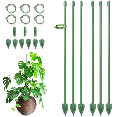 6-Pack 12-Inch Adjustable Plant Support Stakes with Clips, Green Plant Sticks for Indoor & Outdoor Potted Plants, Monstera, Tomatoes, Orchids & Flowers