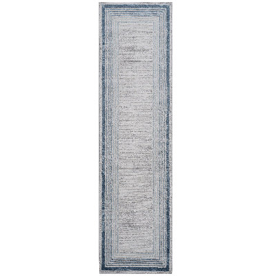 Blue / Ivory Bordered Runner Rug