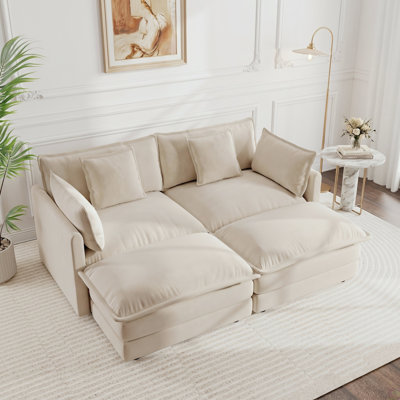 Canapé à causeuse profonde avec 2 repose-pieds assortis pour une détente flexible, café léger