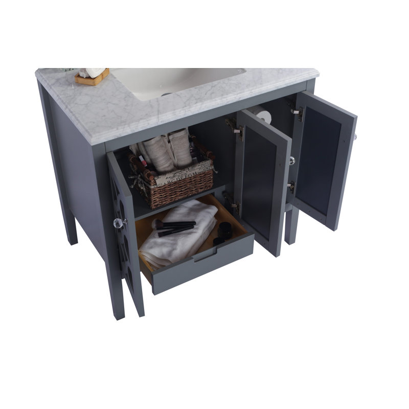 Ensemble de meuble-lavabo simple 36 po Caballero, Quartz blanc, Gris