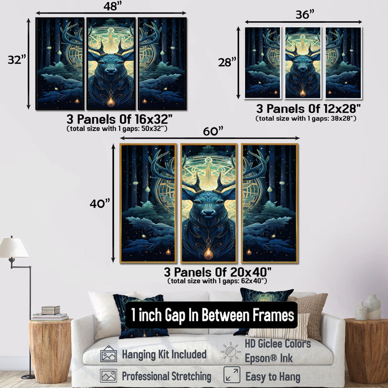 Ensemble de salon Celerial Deer Antler Enchanted Forest II - Deer Animal Wall Art, Cadre flottant brun