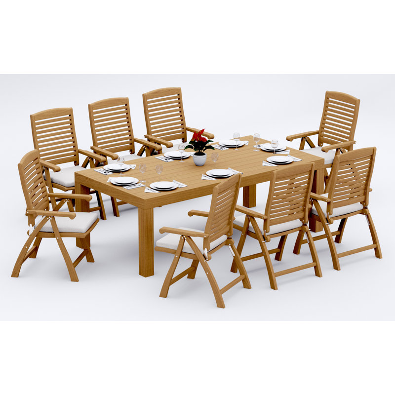 Ensemble de salle à manger 9 pièces en bois de teck de qualité A: 94 po Table ovale à double rallonge Angarano empilable # 11CH2208