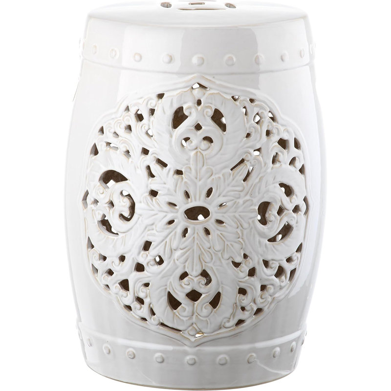 Tabouret de jardin blanc en céramique - Table d'appoint intérieure / extérieure