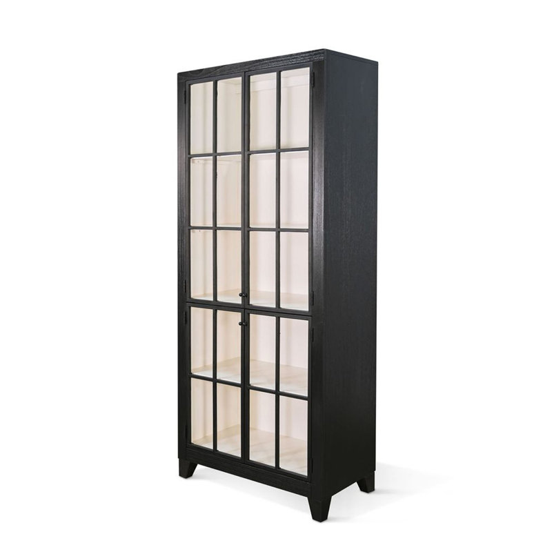 Armoire d'appoint Rex, 84 po, 4 portes vitrées avec tablettes intérieures, noir