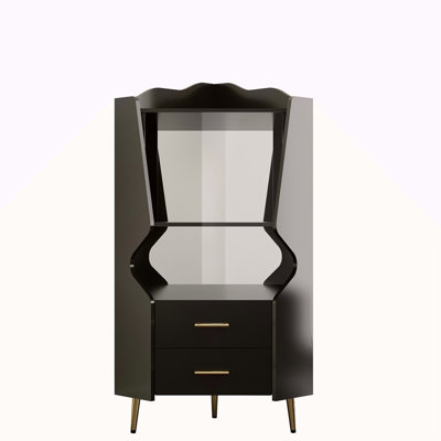 Wooden Corner Bar Cabinet With 2 Open Storage Shelves And 2 Drawers, Mirrored Back Sideboard Cabinet, High Feet/Legs For Easy Cleaning, Buffet Cabinet by Ophelia & Co.
