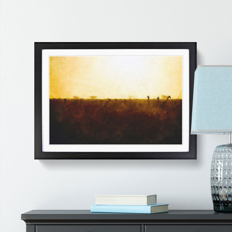 Giraffes at Sunset - Picture Frame Graphic Art Print, 62cm H x 87cm W x 2cm D, Black Framed