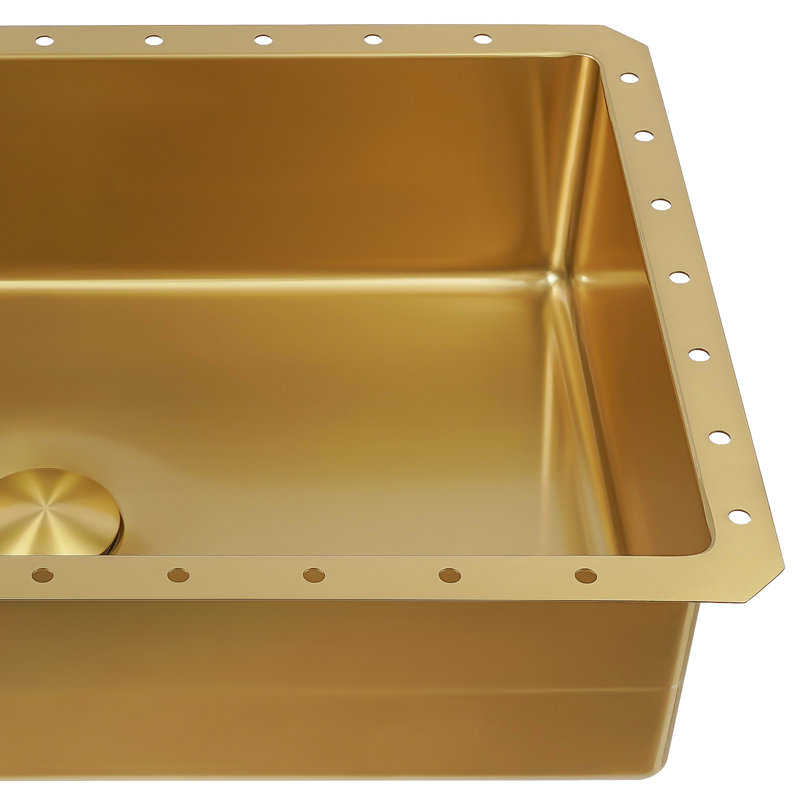 Lavabo de salle de bain rectangulaire en acier inoxydable avec trop-plein OUKANING, Or