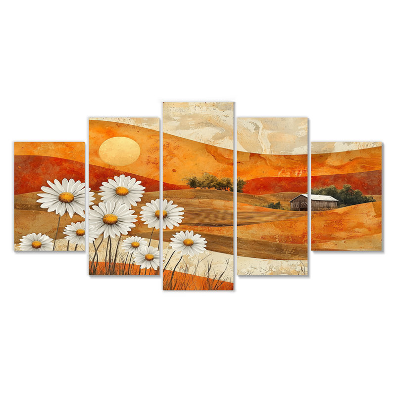 «Daisies Flowers Barn Bold Landscape I - Daisies Wall Art», ensemble de décorations murales traditionnelles