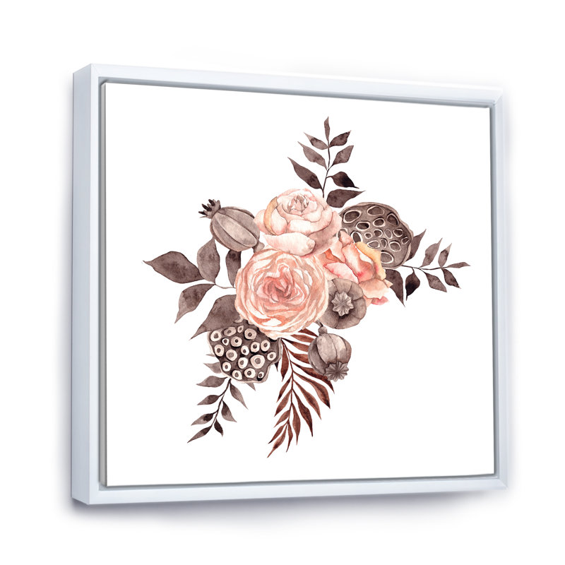 Bouquet de feuilles de fleurs séchées, herbe de Pampa, reproduction d'art sur toile traditionnelle, Cadre flottant blanc