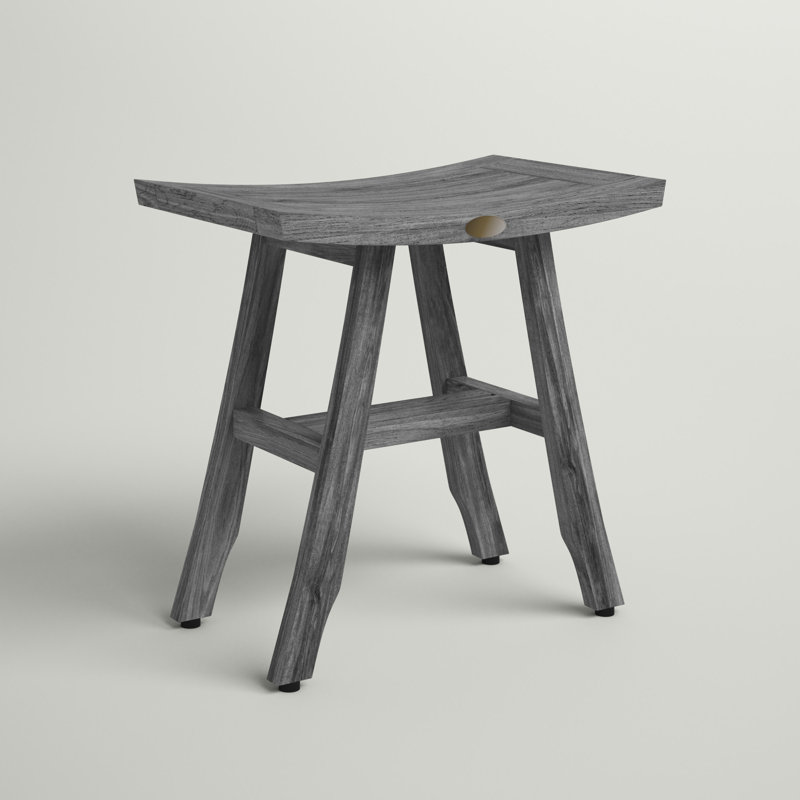 Banc de douche en bois massif Damietta, H 18 po x l 12 po x P 18 po, Gris