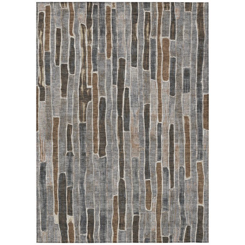 Tapis extérieur lavable rayé 5 pi x 8 pi étain et brun