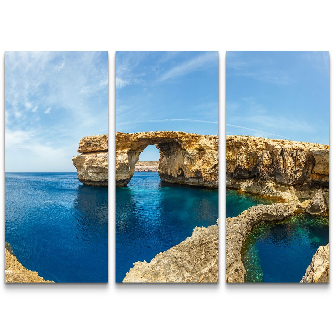 3-tlg. Leinwandbilder-Set Felsentor Azure Window auf Malta